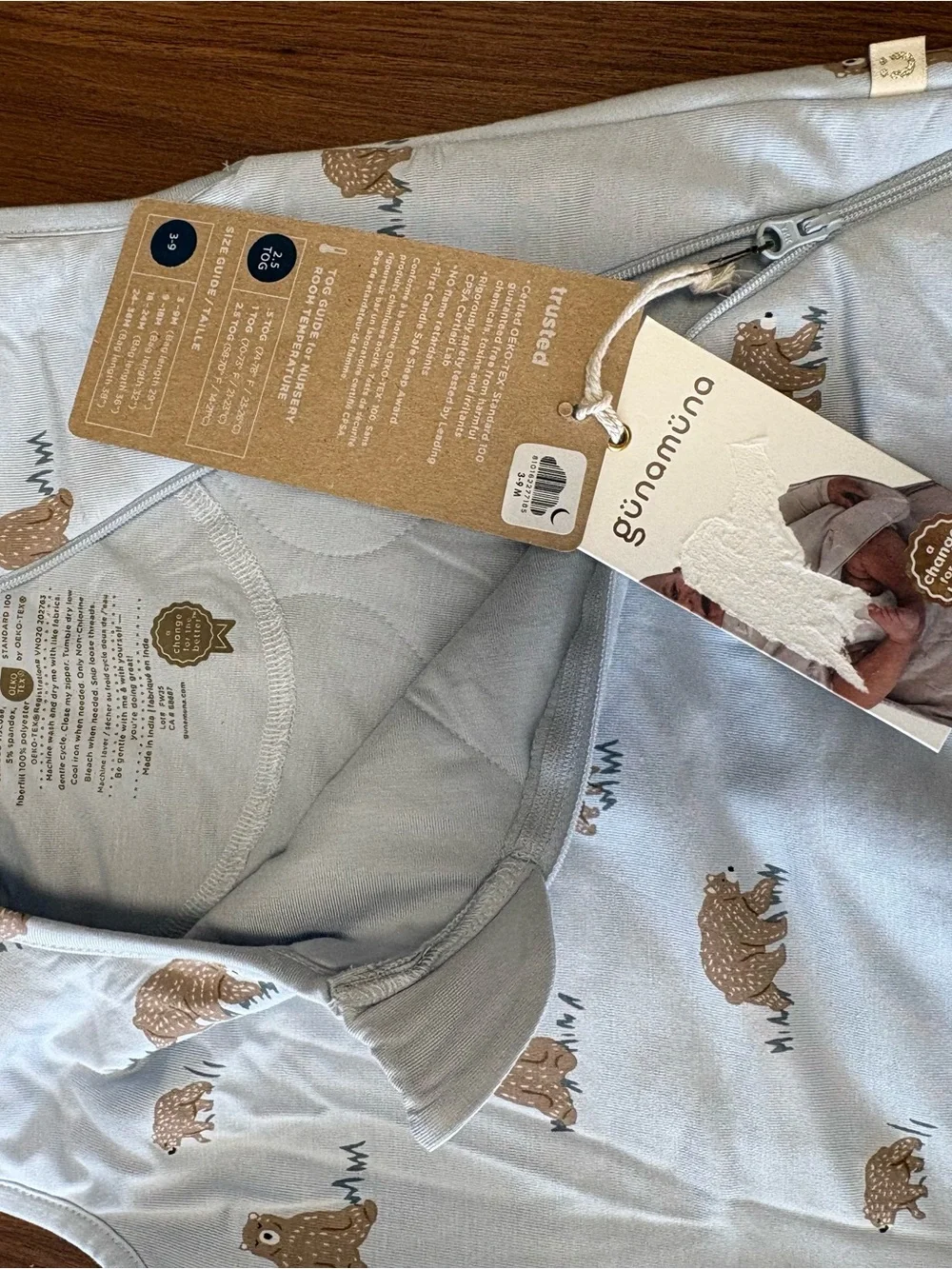 Organic Cotton Bear Print Sleep Sack - Light Blue